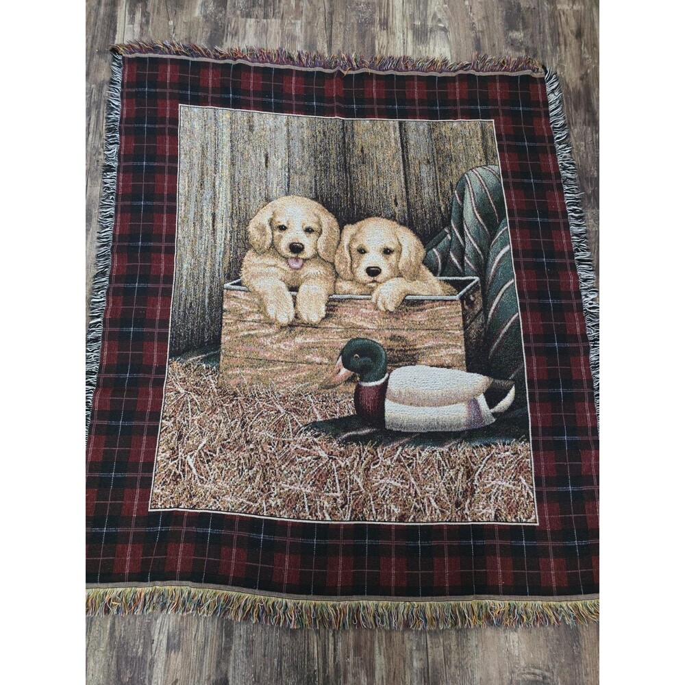 AMERICAN WEAVERS "Farm Pappies Scene" Made In USA Tapestry Throw Blanket 58"x50"